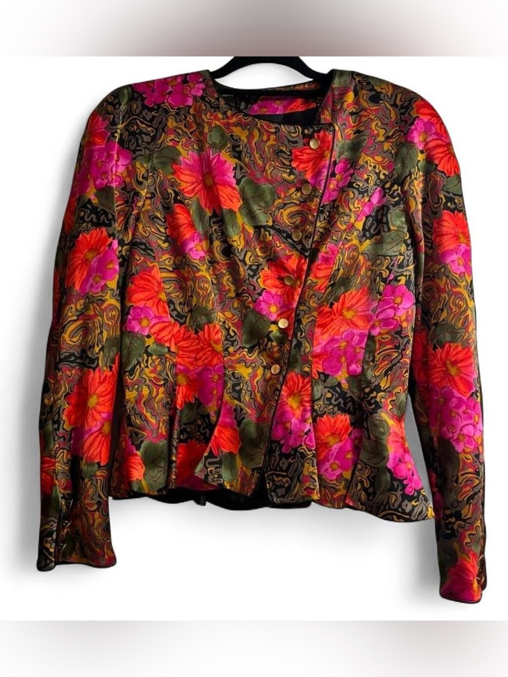 Vibrant Floral Button Front Peplum Jacket - Picture 1 of 3